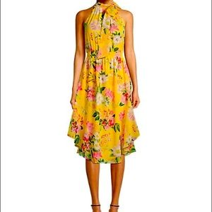 Vince Camuto Sleeveless Chiffon Tie Neck Midi Dress